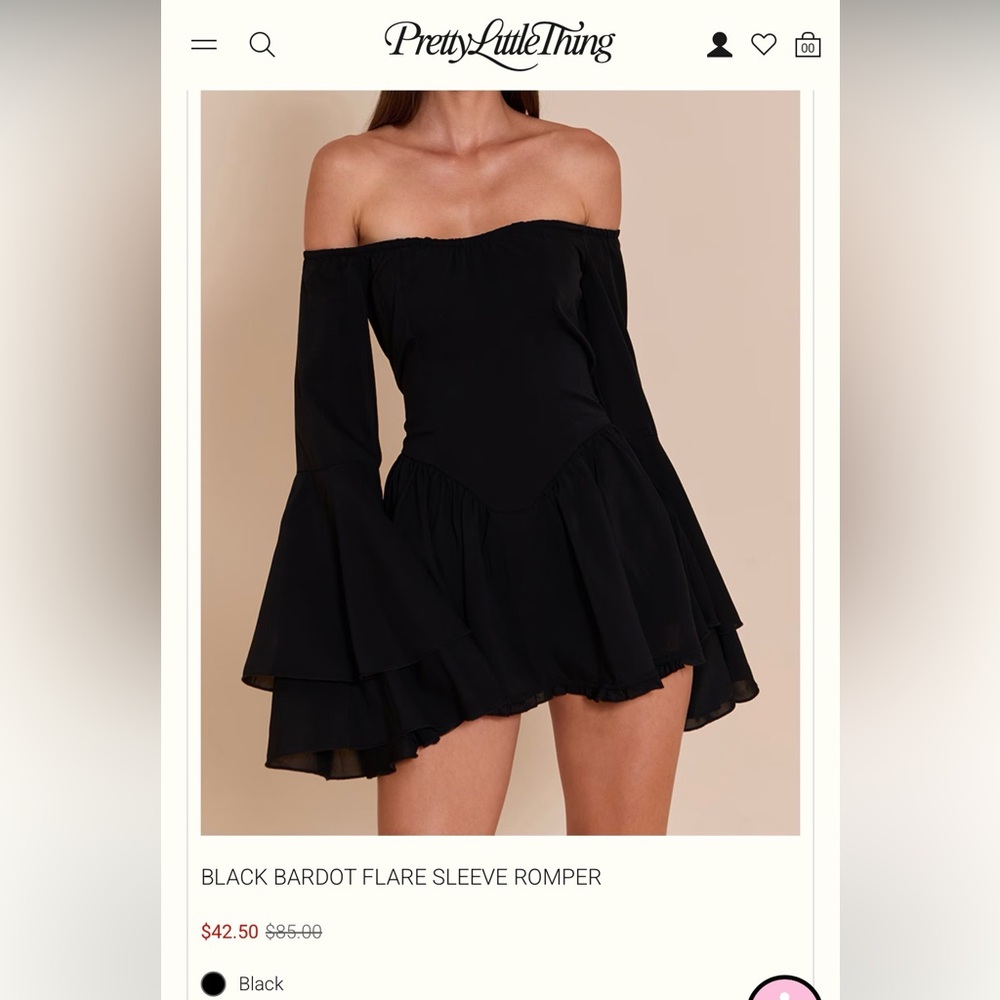 PrettyLittleThing Black Long Sleeve Romper